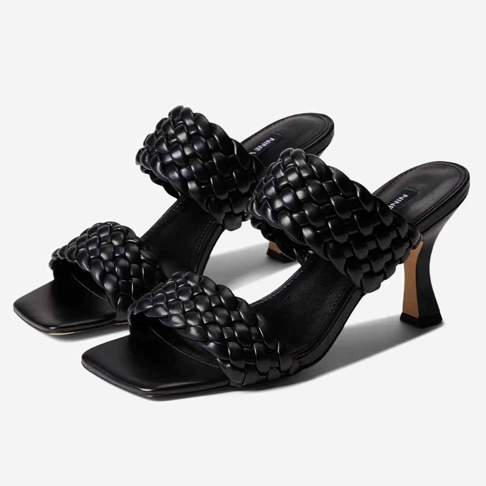 Nine West Braided Knot Square Toe Black Heel 6.5